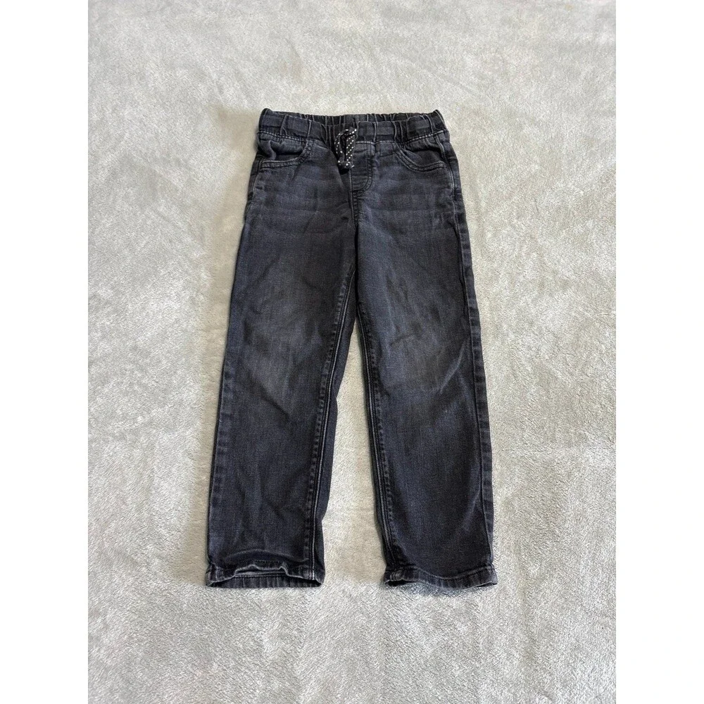 girls black denim jeans elastic waist pull on back to school basic layering kids